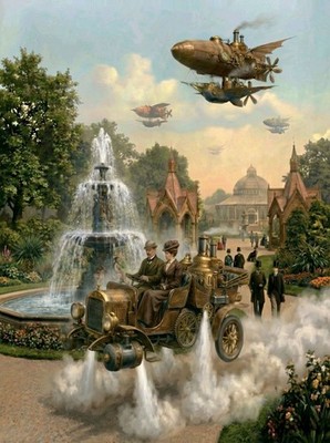 Steampunk läuft im neuen Auto an einem Sonntagnachmittag 10x8 inch Print