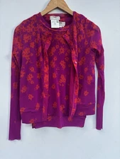Fuzzi Twinset Pink Purple Orange Floral Tank Top Cardigan Set Medium Stretchy