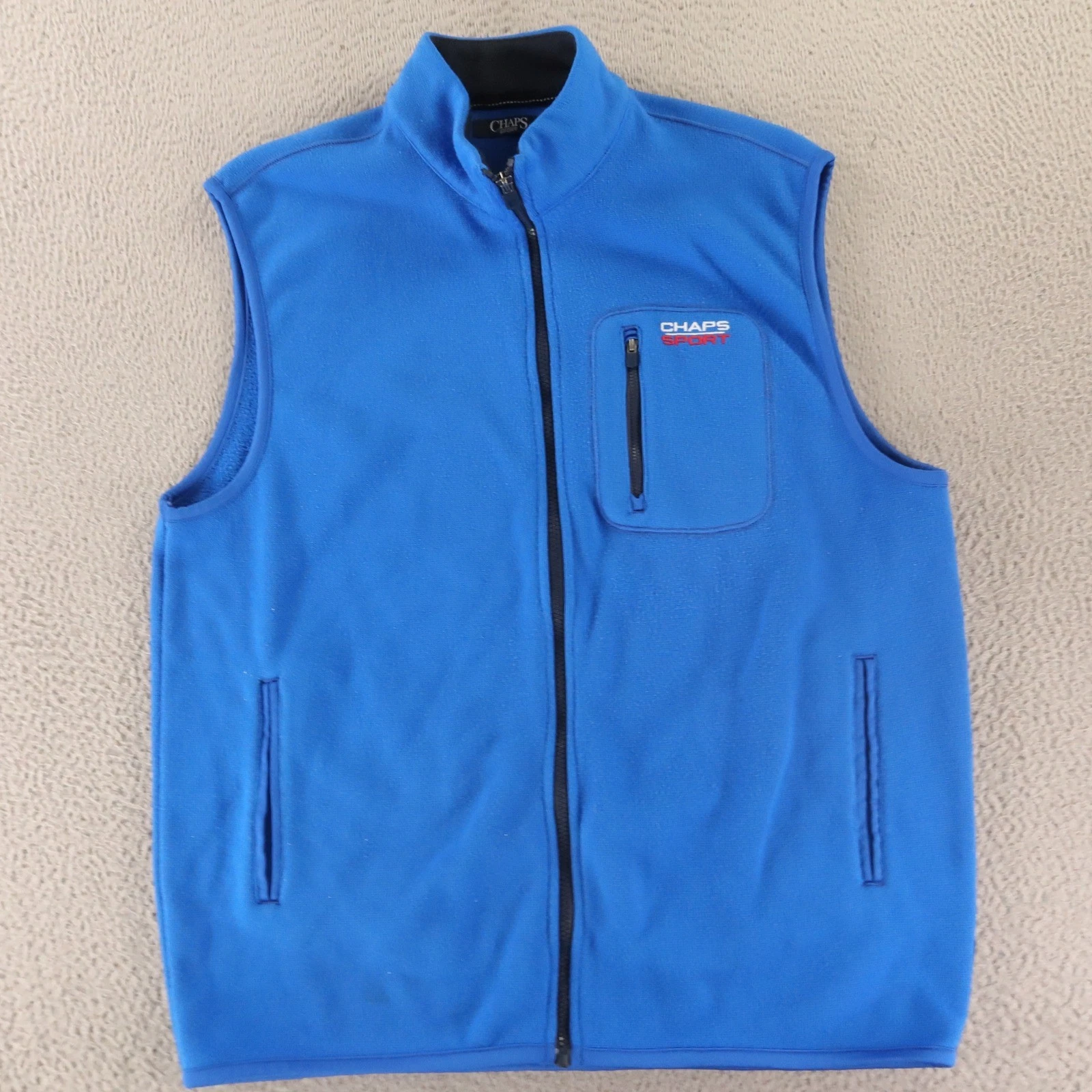 Chaps Vest Mens L Blue Sport Knit Fleece Full Zip Sleeveless Zip Pockets