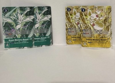 Bandai Digimon Card Game Lot   4 Cards Green Memory Boost Yellow Memory Boost