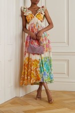 Zimmermann Raie Frill Shoulder Gown Dress Floral Size 2/ AU 12/ US 8 Midi
