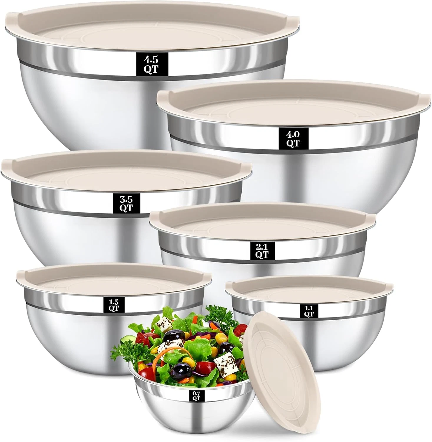 Mixing Bowls with Lids Set - 7PCS Nesting Mixing Bowls, Airtight Lids, Stainless
