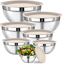 Mixing Bowls with Lids Set - 7PCS Nesting Mixing Bowls, Airtight Lids, Stainless