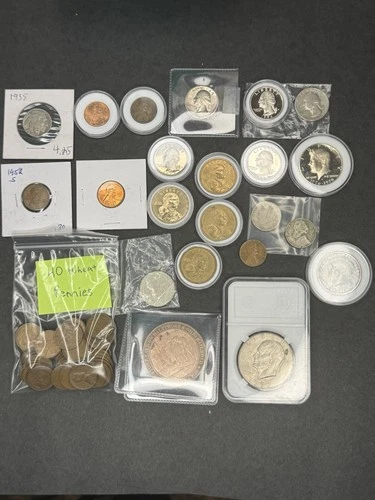 Lot Of US Coins Mixed Proofs With 40 Wheat Pennies