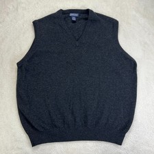 Lands' End V-Neck Sweater Vest Mens XL Charcoal Gray Lambswool Classic Soft Knit