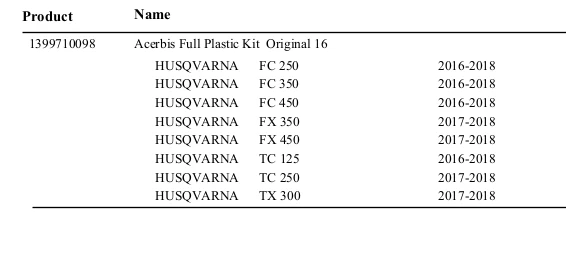 Acerbis 2462605135 Full Plastic Kit Original 16 Husqvarna FC/FX 350/250 2016-18 - Imagem 2 de 2
