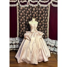 Princess Pink Satin Bow Prom Dresses Sheath Bodice Corset Puff Bow Evening Dress