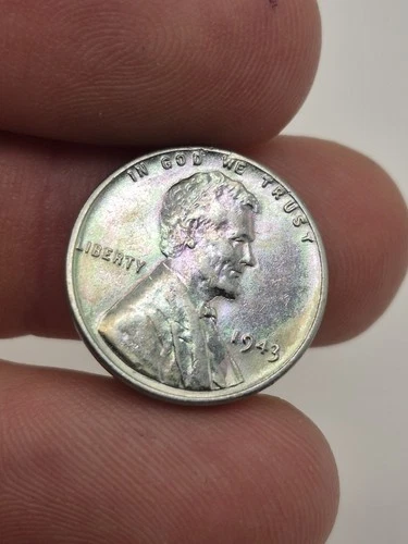 1943 Steel Lincoln Wheat Cent Penny * Choice BU Rainbow Toned ☆ 1115