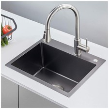 Handmade 20" Black Steel Kitchen Sink Single Bowl Topmount