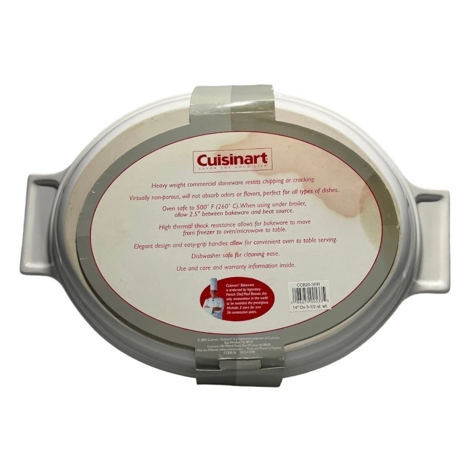 Lifetime Casserole CUISINART Chefs Classic Ceramic White Glazed Oval Baking Dish - Image 4 of 4