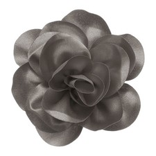 Rose Flower Brooch, 5.5 Inch Handmade Satin Fabric Lapel Pins, Gray