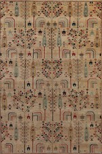 Beige Wool Hand-knotted All-Over Floral Ziegler Oriental Room Size Area Rug 6x10