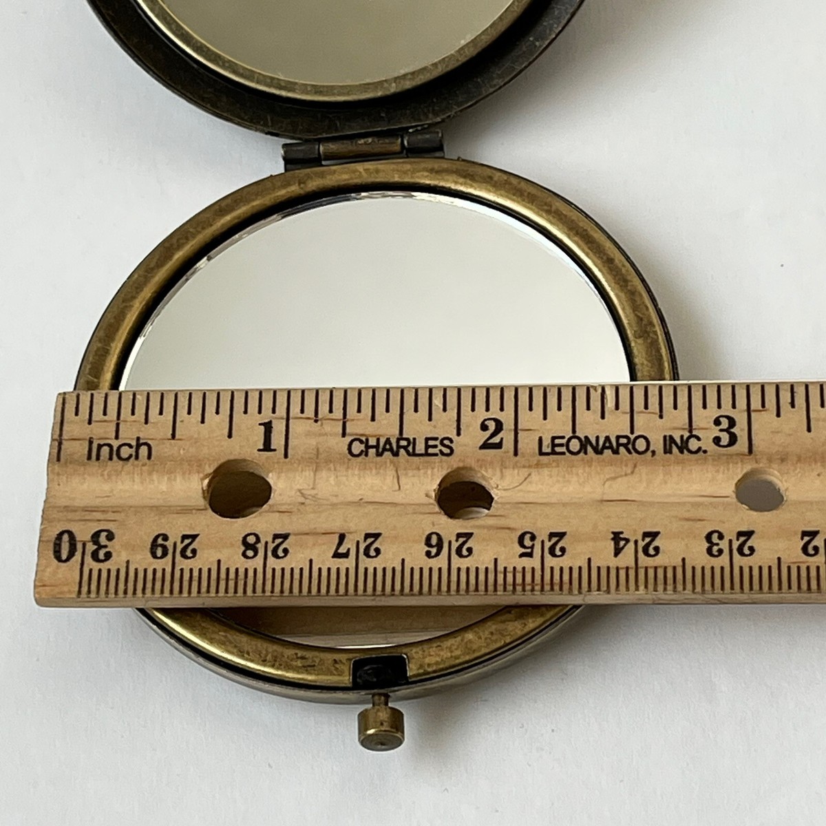 Vintage Dome-Shaped PEACOCK Compact Handheld Double Mirrors Brass
