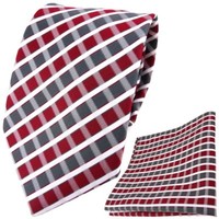 Tigertie Designer Krawatte + Einstecktuch Weinrot Grau Silber Weiss Gestreift
