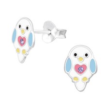 925 Sterling Silver Crystal White Bird Pink Heart Kids Girls Stud Earrings