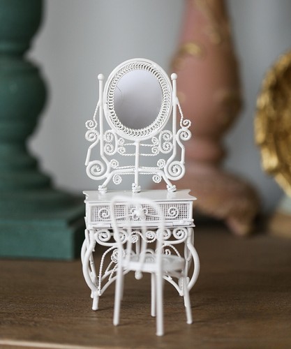 1:12 Scale Dolls House Miniatures Furniture Accessory Dressing Table Chair Metal - Picture 9 of 18