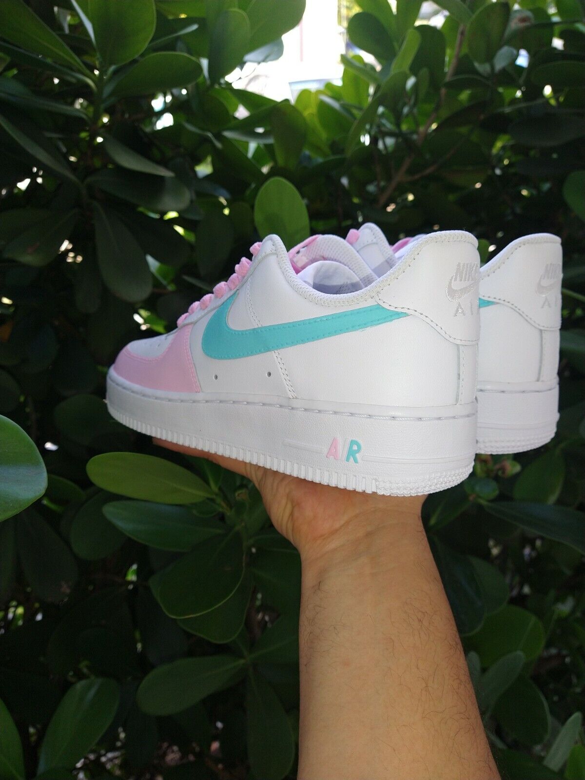 🧁Nike Air Force 1 07 Womens White Pink Turquoise Custom Girls Gs