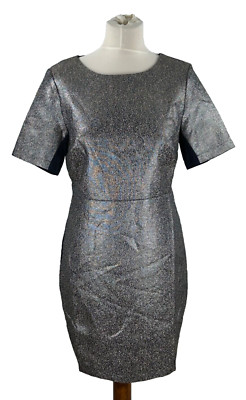 Sugarhill Boutique Etuikleid Kleid Damen Gr. 40 Blau Silber Glänzend Elegant Neu