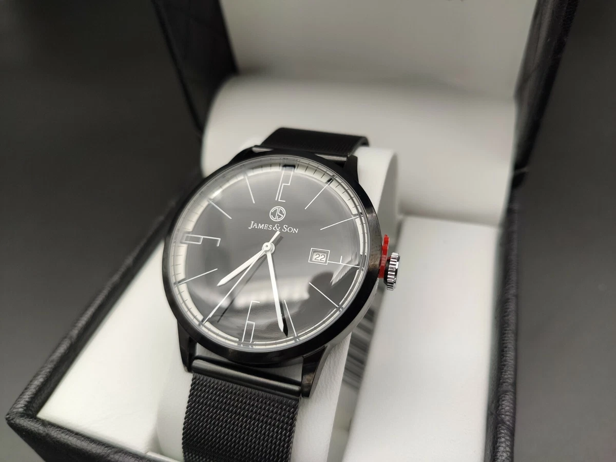 Montre analogique homme neuve JAMES SON avec bracelet noir en acier inoxydable