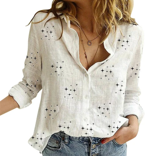Women's Long Sleeve Cotton Linen Shirt Elegant Casual Button Down Blouse Tops - Picture 9 of 23
