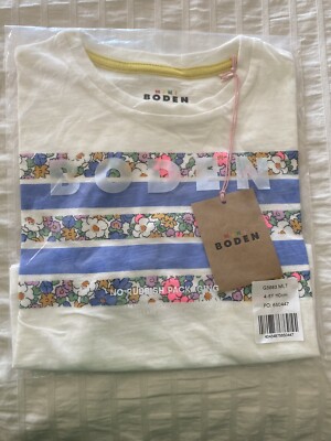 Mini Boden Floral Placement Stripe Relaxed Tshirt. Sz 4-5y. New