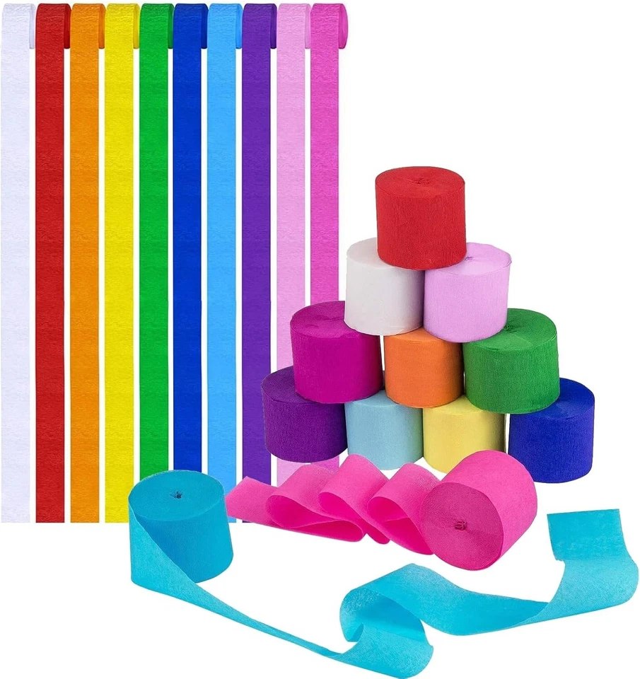UNIQUE PARTY 3 x Crepe Paper Rolls 81ft ( 24.69mtr) each - Streamer Decoration Bunting
