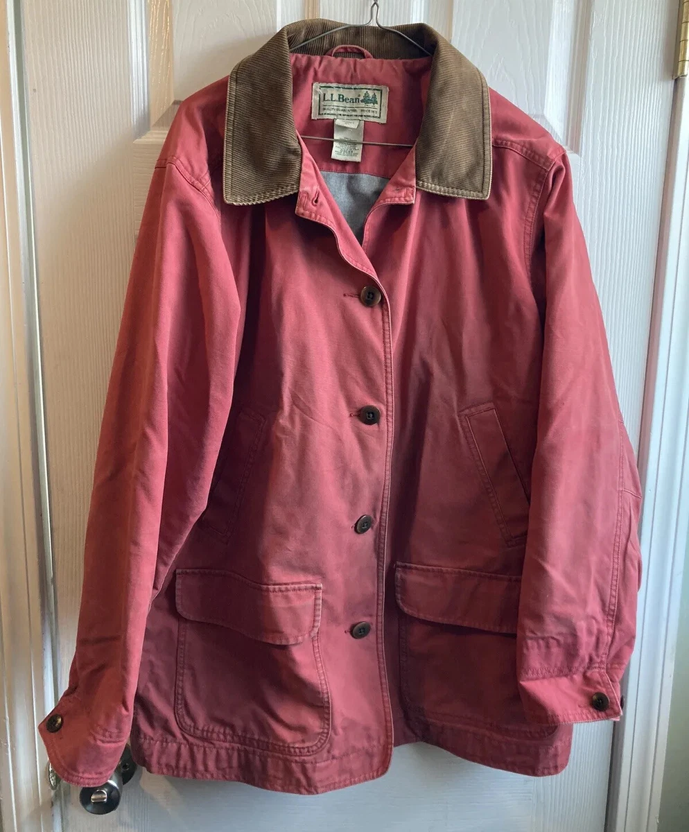 Vintage LL Bean Canvas Field Chore Barn Coat Maroon Red Button Jacket Womens XL