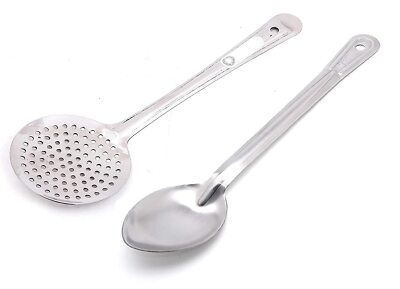 Edelstahl Servierlöffel, Silber mit Edelstahl Kochlöffel 2 Stück