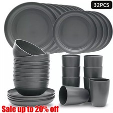 Black Dinnerware Bowl Plates Round Dinner Set Tableware 32PCS/SET UK