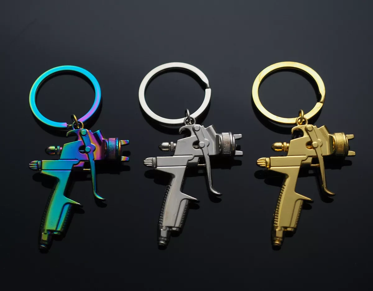 3 Pack - Spray Paint Gun Key Chain Ring Pendant Keychain - Rainbow Silver  & Gold