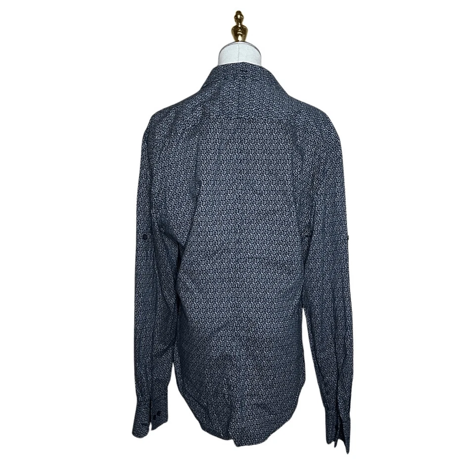 Camisa de vestir French Connection negra manga larga abotonada talla L lengüeta enrollable Foto 4 de 4