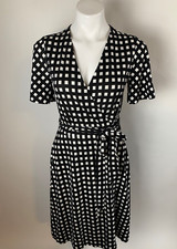 Ann Taylor Black White Polka Square Plaid True Wrap Stretch Dress 8