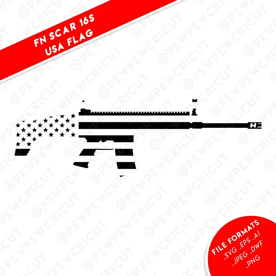 FN Scar 16s USA Silhouette SVG - Gun Cricut Files - AR15 - Rifle - American