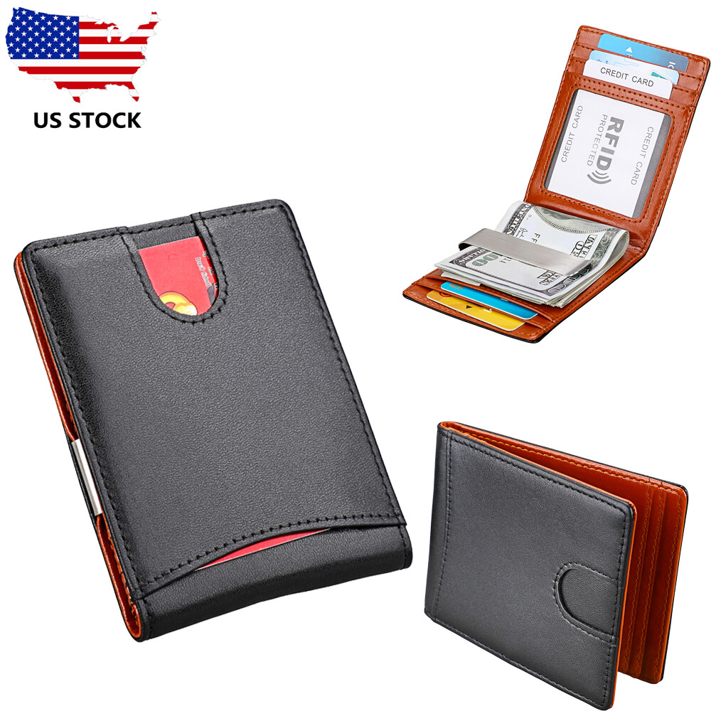 RFID Leather Wallet Small Money Clip Pocket Mini ID Card Holder