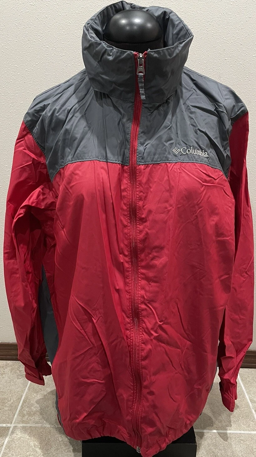 Columbia Windbreaker Full Zip Nylon Jacket With Hood Mens Large Gray Red