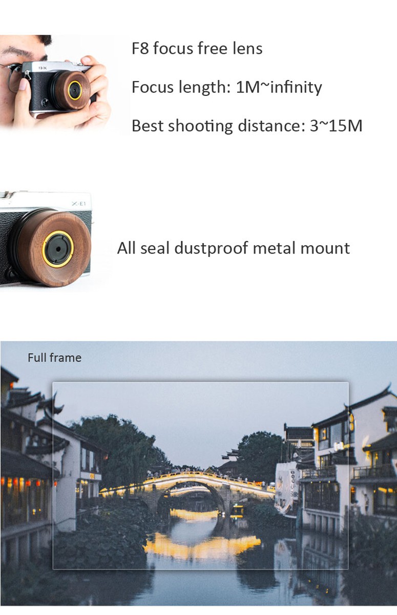 Focus Free Lens 30mm F8 Biscuit Wood For Sony E Fuji FX Mount
