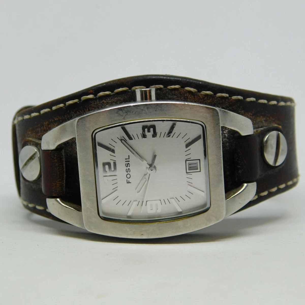 FOSSIL JR-8130 Silver Tone Genuine Leather Quartz Women