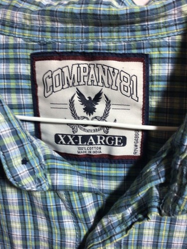 Company 81 2XL Blue Plaid Long Sleeve Button Down Shirt 100% Cotton - Picture 3 of 4
