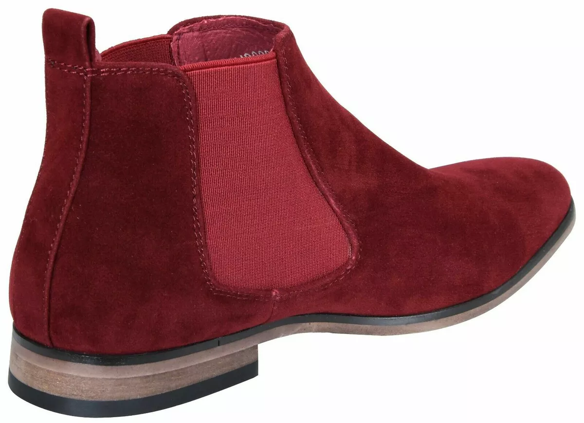 Mens Wine Italian Suede Chelsea Ankle Boots Smart Casual Desert Dealer Slip On