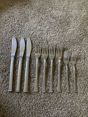 9! Doric Stainless Forks & Knives Glossy Japan Flatware Unknown Manufacturer