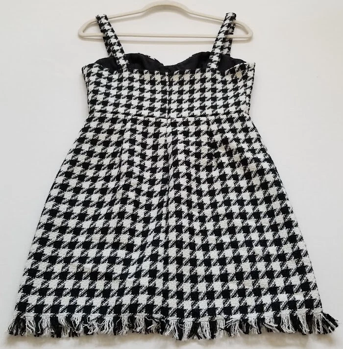 Forever 21 鸡尾酒礼服女式小号黑色白色格子条纹下摆粗花呢学院风 — 第 3/4 张图片