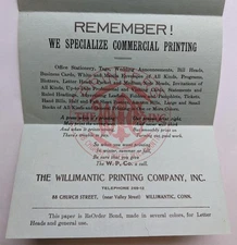 CREATIVE FOLD-OUT ADVERTISEMENT for WILLIMANTIC PRINTING COMPANY INC Connecticut