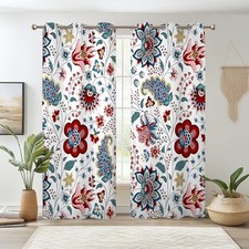 Boho Floral Blackout Curtains Flower Plant 42"W x 84"L Pack of 2 Bohemian