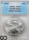 2016 American Eagle Silver Dollar, 1oz Fine Silver ANACS MS 70