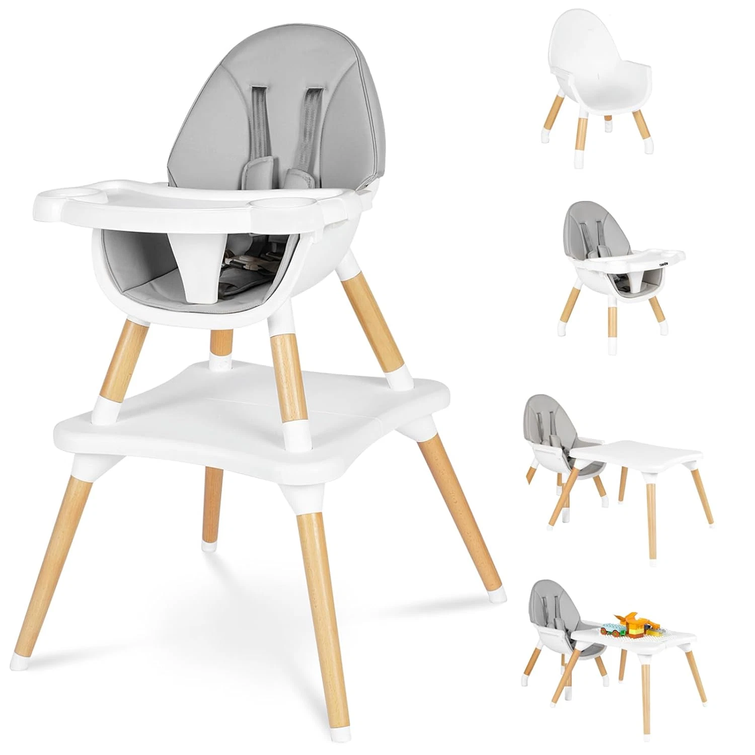 6 in 1 High Chair for Babies & Toddlers, Convertible Wooden Baby Highchair, Tabl