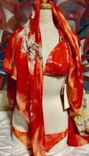 NWT 300 Vintage Gottex Bikini s. 6 Pink/Orange/Yellow w/fab Matching Pareo