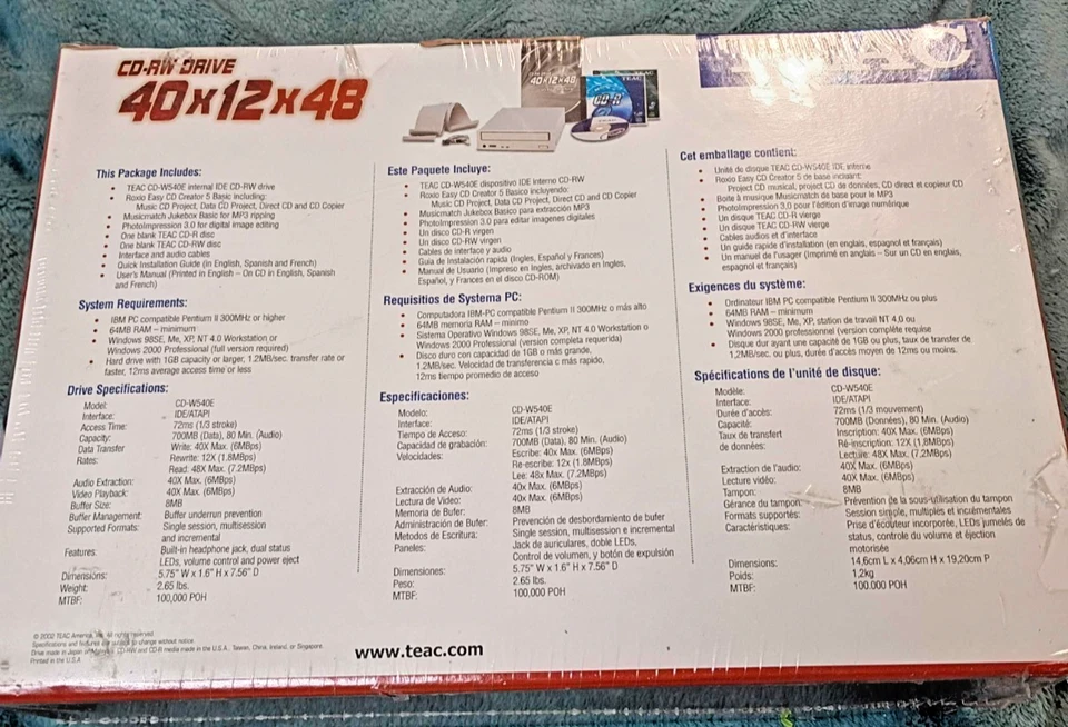 NEW ! TEAC CD-RW Drive CD-W540E/kit CD-RW DRIVE 40x12x48 CD Burner CD-R/CD-RW - Image 2 of 4