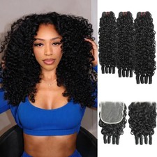 Cuiyongxi Burmese Curly Bundles Human Hair with Closure 3 14 16 18 Inch 12 5x5