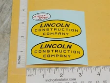 Pair Lincoln Construction Company Toy Truck Stickers w/Ellwood Hood Oval LN-030