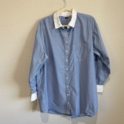 American Eagle Blue White Striped Oversized Button Down Shirt Coastal Preppy